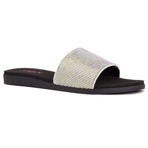 SUGAR SAHARA SLIDE SANDALS white/silver w/rhinestones sz. 10